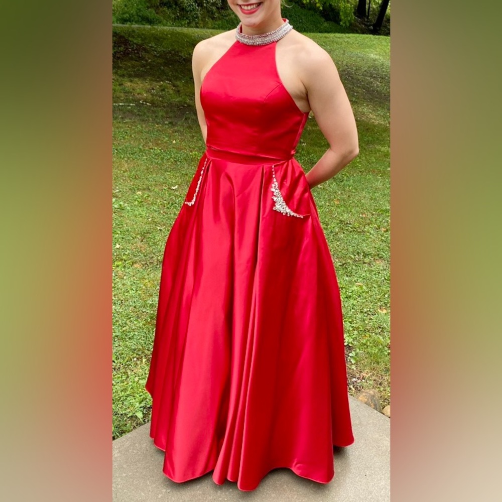 SPARKLE two piece red beaded prom dress